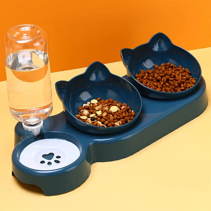 3-in-1 Tilted Cat & Dog Food and Water Bowls Set