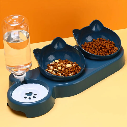 3-in-1 Tilted Cat & Dog Food and Water Bowls Set
