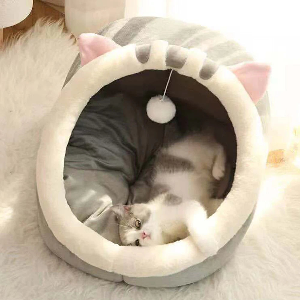 Warm Semi-Closed Cat Nest Bed