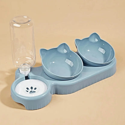 3-in-1 Tilted Cat & Dog Food and Water Bowls Set
