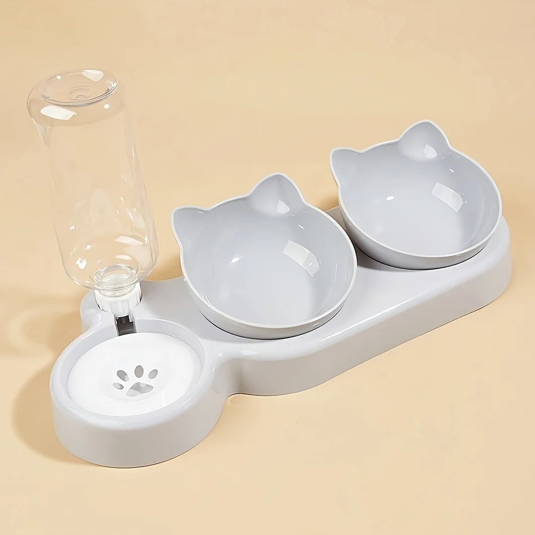 3-in-1 Tilted Cat & Dog Food and Water Bowls Set