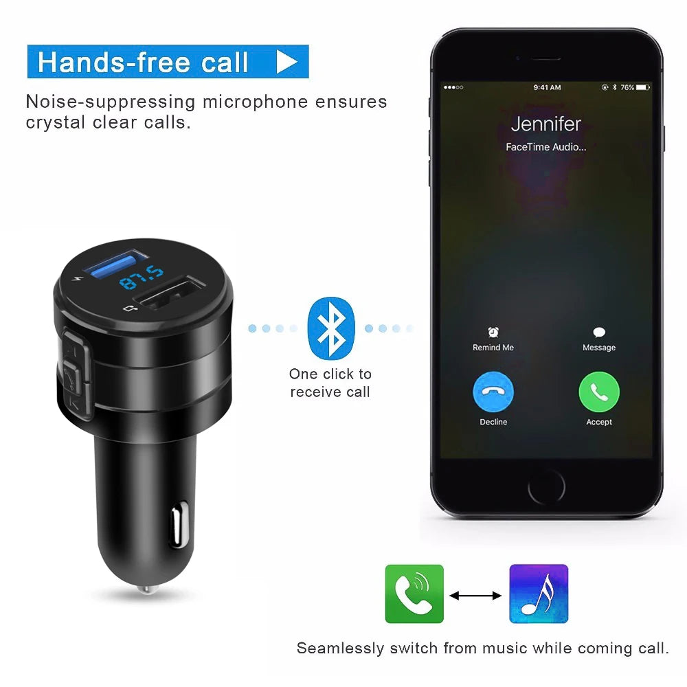 3.1A Bluetooth FM Transmitter Charging Car Kit