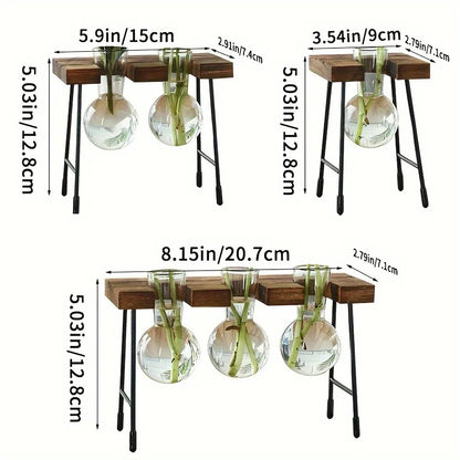 Wooden Frame Hydroponic Planter with Glass Bulb
