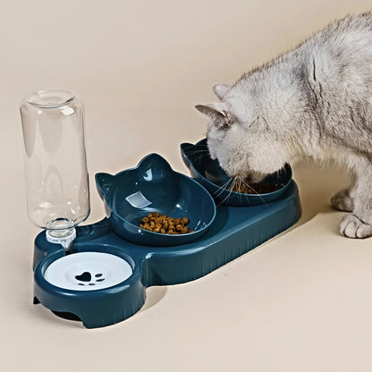 3-in-1 Tilted Cat & Dog Food and Water Bowls Set