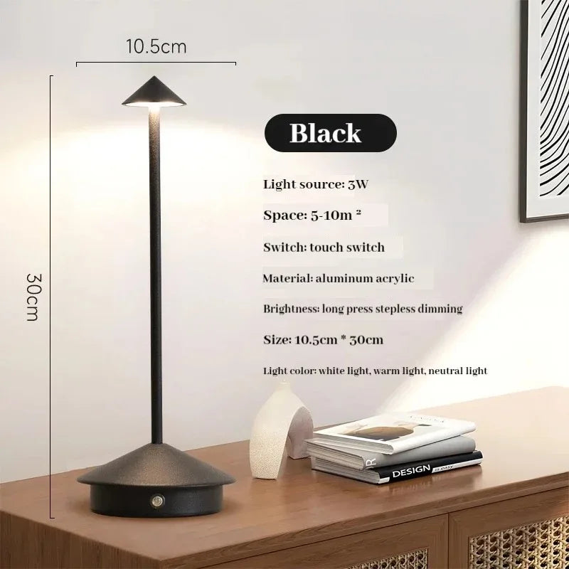 Rechargeable Cone Head Touch Sensor LED Table Lamp
