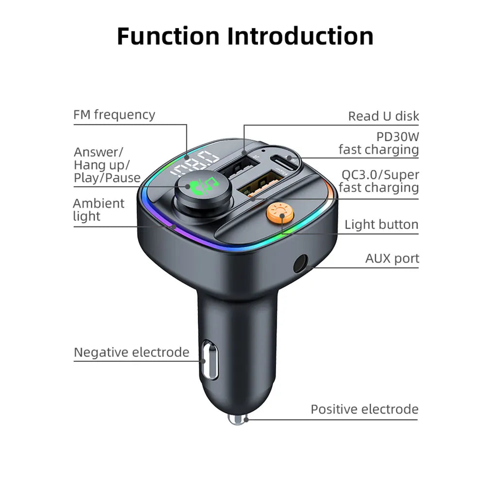 Bluetooth 5.4 FM Transmitter Car Kit