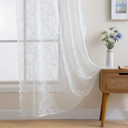 Floral Lace Sheer Rod Pocket Curtain Panel
