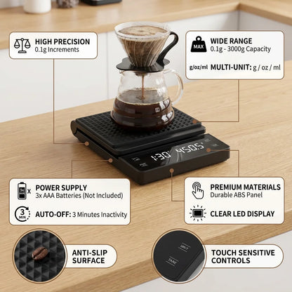 Multifunction 3kg/0.1g Digital Coffee Scale