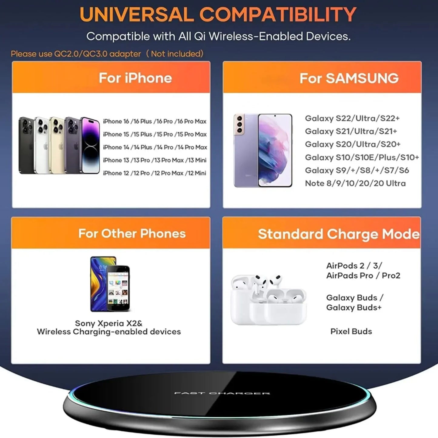 30W Desktop LED Wireless Charger Pad