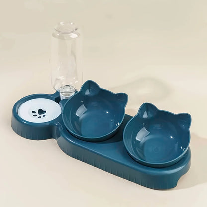 3-in-1 Tilted Cat & Dog Food and Water Bowls Set