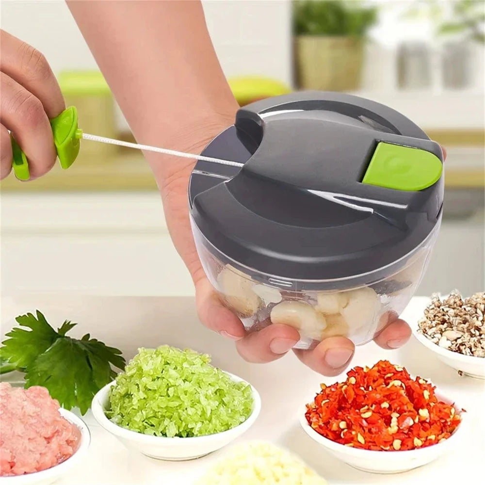 Manual Garlic Chopper & Hand-Pull String Vegetable Cutter