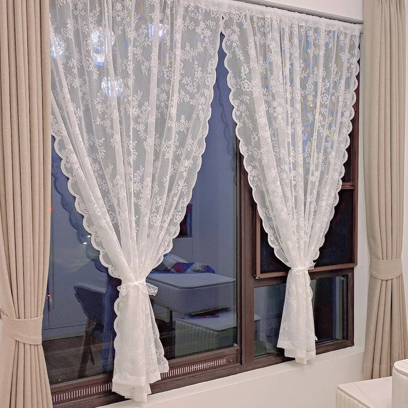 Floral Lace Sheer Rod Pocket Curtain Panel