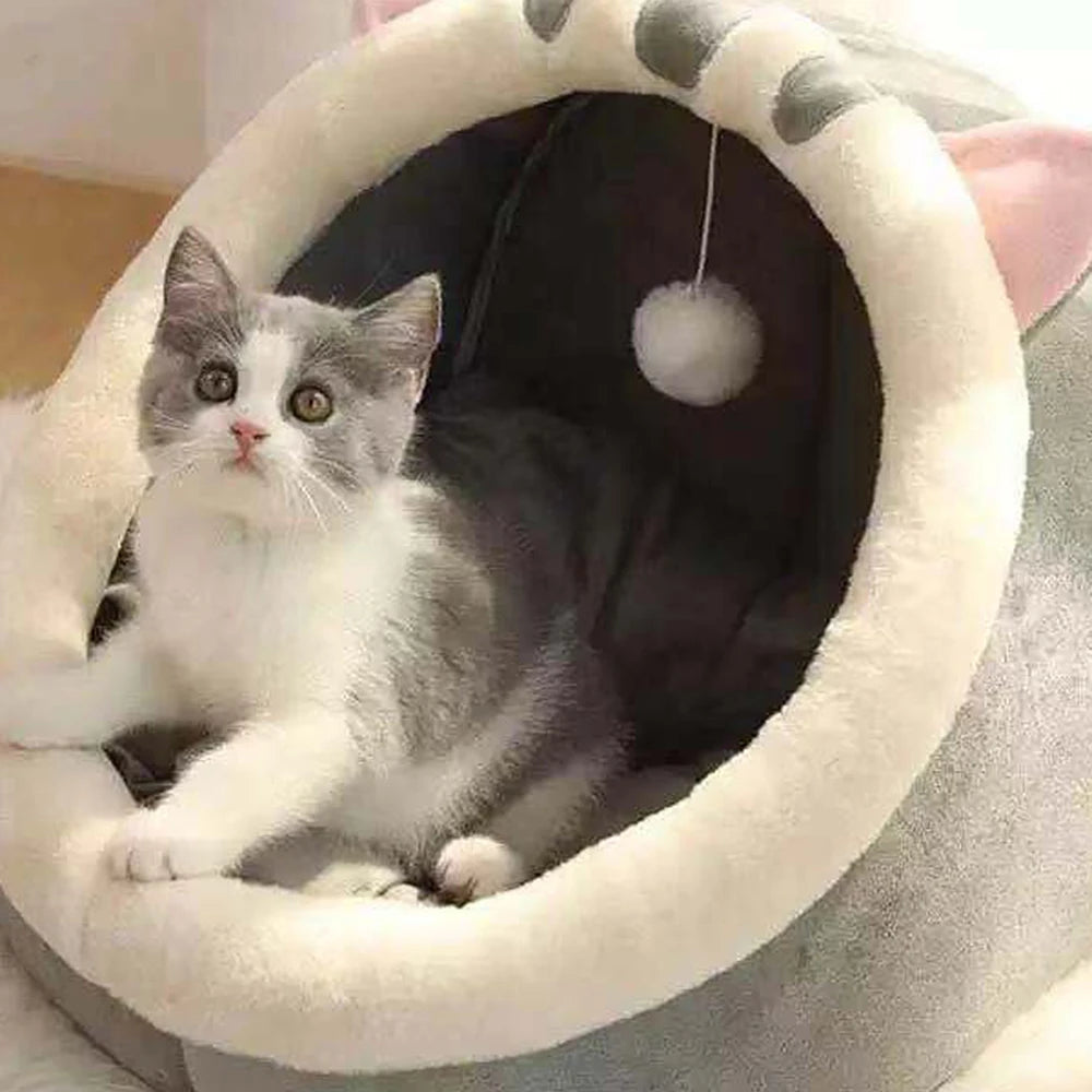 Warm Semi-Closed Cat Nest Bed