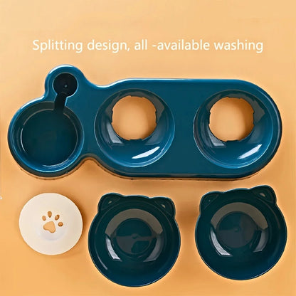 3-in-1 Tilted Cat & Dog Food and Water Bowls Set